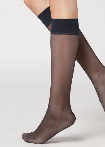 Calzedonia 20 Denier Comfort Cuff Knee-Highs Long Donna Calzini Blu | IT2224JJ