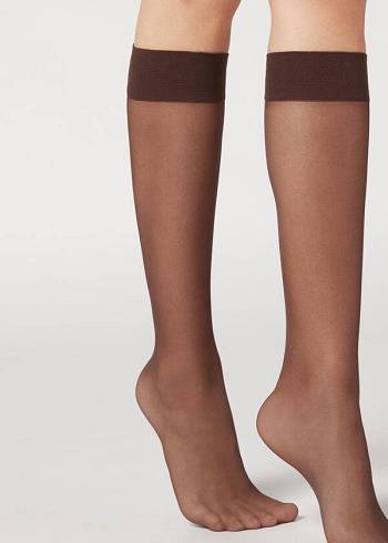 Calzedonia 20 Denier Comfort Cuff Knee-Highs Long rosa Donna Calzini Caffè | IT2230VD