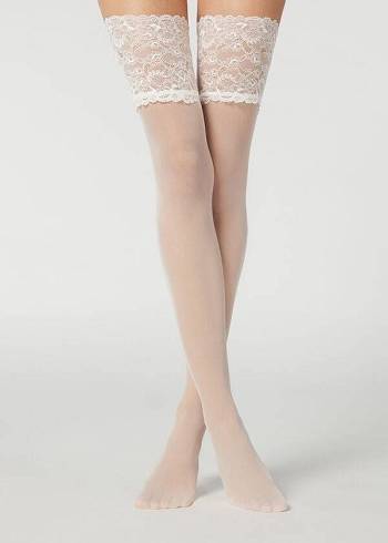 Calzedonia 20 Denier Opaque Thigh-Highs Donna Calze Autoreggenti Bianche | IT1240XF