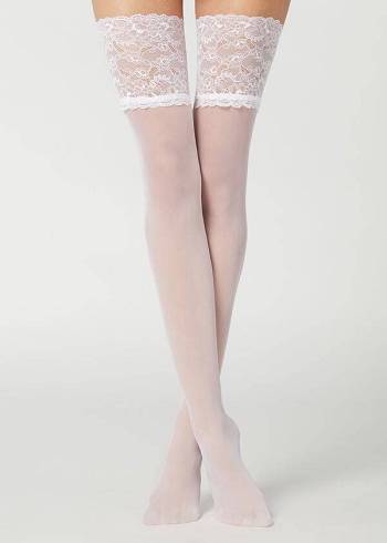 Calzedonia 20 Denier Opaque Thigh-Highs Donna Calze Autoreggenti Bianche | IT1241CE