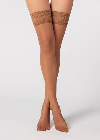 Calzedonia 20 Denier Sheer Thigh-Highs Donna Calze Autoreggenti Marroni | IT1247WY