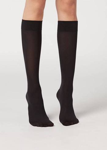 Calzedonia 30 Denier Semi Opaque Microfiber Knee-Highs Long Donna Calzini Nere | IT2235WY