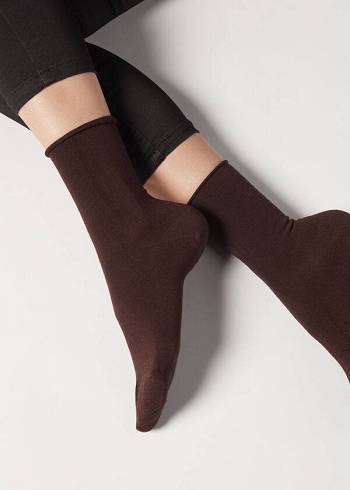 Calzedonia Ankle with Cashmere Corta Donna Calzini Marroni | IT2340SO