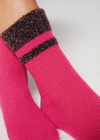 Calzedonia Cashmere Corta with Glitter Trim Donna Calzini Rosa | IT2358ZG