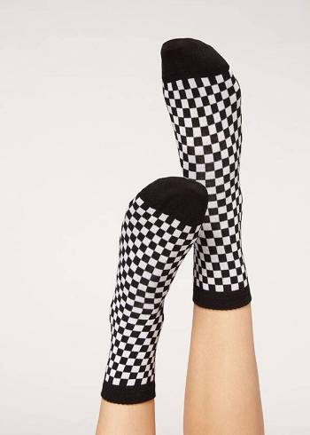 Calzedonia Checkered Pattern Corta Donna Calzini Nere | IT2363GL