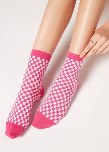 Calzedonia Checkered Pattern Corta Donna Calzini Rosa | IT2364FM