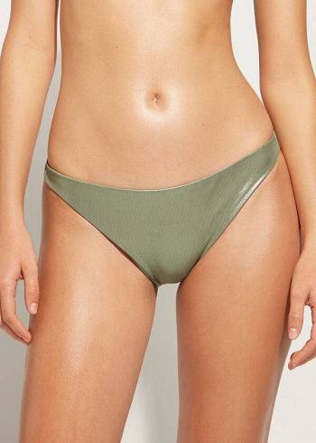 Calzedonia Coated-Effect Antigua Donna Slip Bikini Verdi | IT1361SO