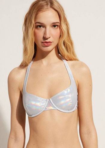 Calzedonia Coated-Effect Balconette Daytona Donna Top Bikini Argento | IT1699SO