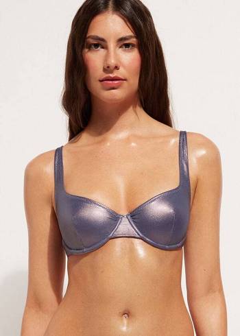 Calzedonia Coated-Effect Balconette Daytona Donna Top Bikini Blu | IT1700DN