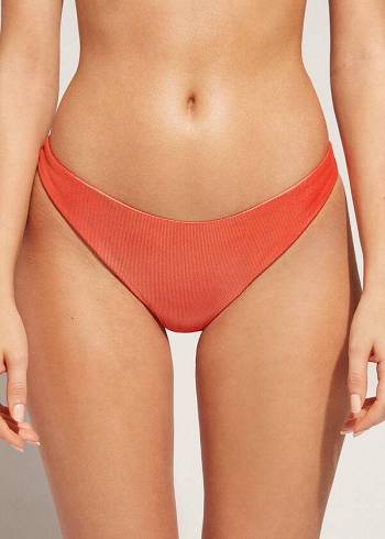 Calzedonia Coated-Effect High-Cut Brazilian Antigua Donna Slip Bikini Corallo Arancioni | IT1364GL