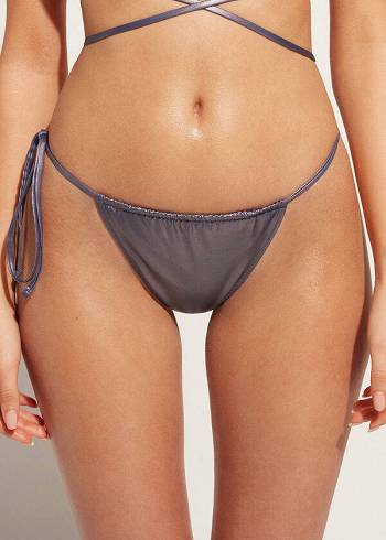 Calzedonia Coated-Effect String Perizoma Daytona Donna Slip Bikini Blu | IT1368LH