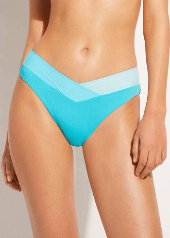 Calzedonia Color Block Azzorre Donna Slip Bikini Verde Acqua Verdi | IT1370XF