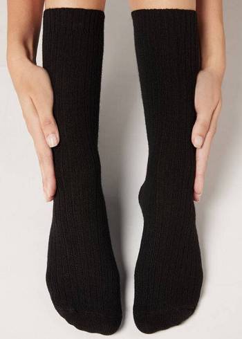 Calzedonia Corta Costine with Lana Vergine and Cashmere Donna Calzini Nere | IT2517JJ