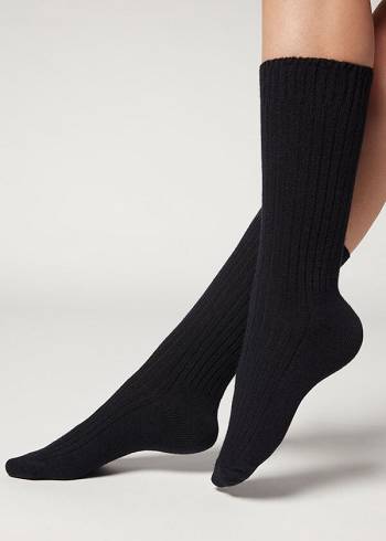 Calzedonia Corta Costine with Lana Vergine and Cashmere Donna Calzini Blu | IT2518HK