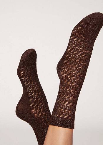 Calzedonia Corta Openwork with Glitter Donna Calzini Caffè | IT2506WY