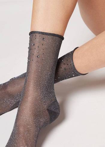 Calzedonia Corta with Glitter and Crystals Donna Calzini Nere | IT2529TV