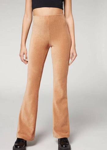 Calzedonia Costine Flared Velvet Donna Leggings Marroni | IT2673PQ