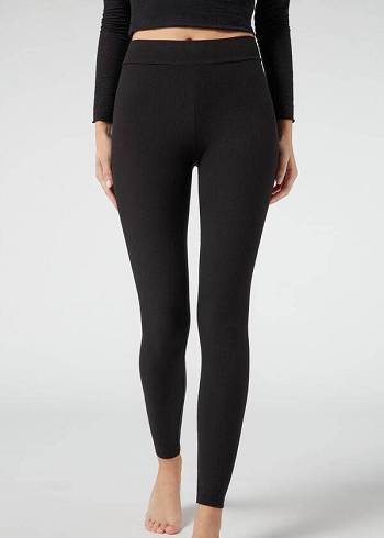 Calzedonia Costine with Cashmere Donna Leggings Nere | IT2675IS