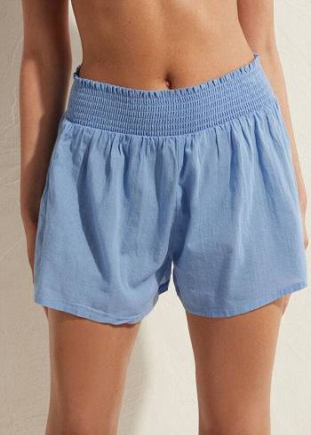 Calzedonia Cotone Shorts Donna Cover Ups Blu | IT2118GL