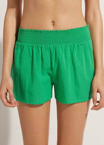 Calzedonia Cotone Shorts Donna Cover Ups Verdi | IT2126VD