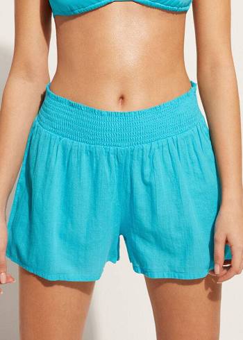 Calzedonia Cotone Shorts Donna Cover Ups Verde Acqua Verdi | IT2127BC