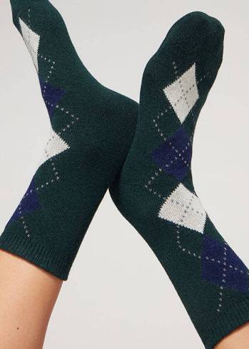 Calzedonia Diamond-Pattern Cashmere Corta Donna Calzini Verde Oliva | IT2406BC