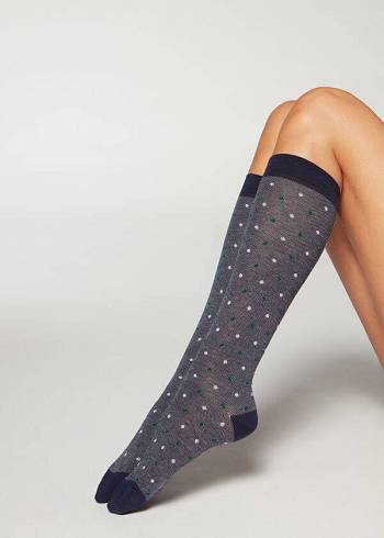 Calzedonia Dot-Pattern Long Donna Calzini Blu | IT2241IS