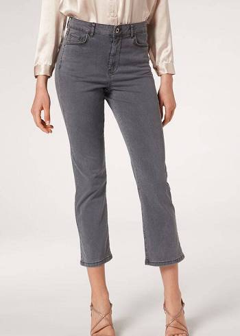 Calzedonia Eco Light Flared Cropped Denim Donna Jeans Grigie | IT2571GL