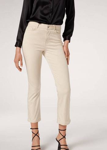 Calzedonia Eco Light Flared Cropped Denim Donna Jeans Marroni Beige | IT2572FM