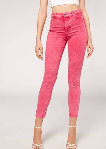 Calzedonia Faded Magro Push-Up Donna Jeans Rosa | IT2589VD