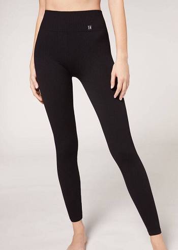 Calzedonia Fine Costine Seamless Sportive Donna Leggings Nere | IT2645SO