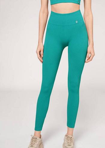 Calzedonia Fine Costine Seamless Sportive Donna Leggings Verde Acqua | IT2646AP