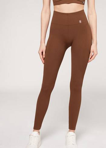 Calzedonia Fine Costine Seamless Sportive Donna Leggings Marroni | IT2649IS