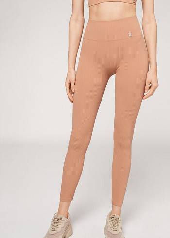 Calzedonia Fine Costine Seamless Sportive Donna Leggings Beige | IT2651YU