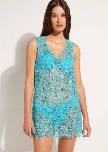 Calzedonia Geometric Crochet Vestito Donna Cover Ups Verde Acqua | IT2084UT