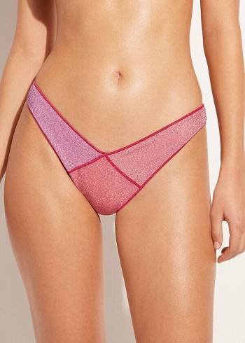 Calzedonia High Cut Brazilian Lamé Lisbona Donna Slip Bikini Rosa | IT1392JJ