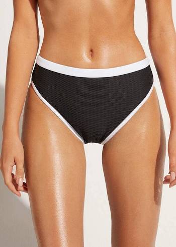 Calzedonia High Vita Coimbra Donna Slip Bikini Nere Bianche | IT1422XF