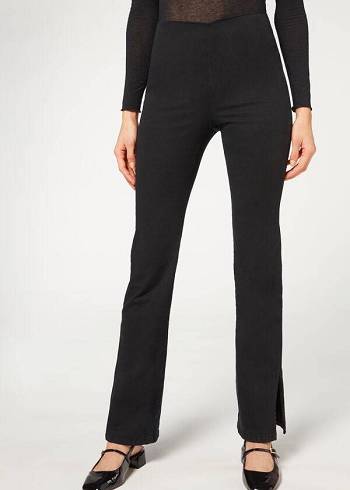 Calzedonia High-Vita Flared in Denim with Slits Donna Jeans Nere | IT2598FM