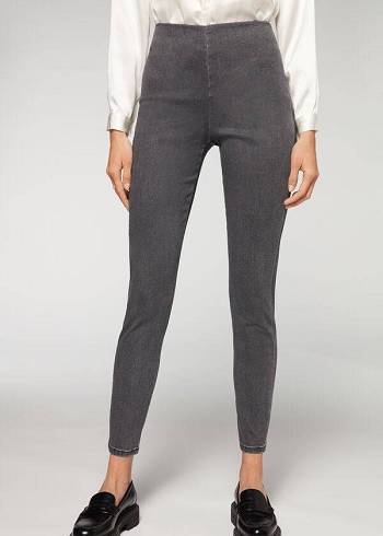 Calzedonia High Vita Magro Denim Donna Leggings Grigie | IT2656QZ