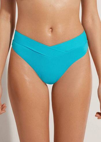 Calzedonia High-Vita V-Cut Brazilian Indonesia Donna Slip Bikini Verde Acqua | IT1464AP