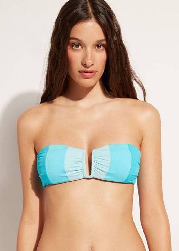 Calzedonia Imbottito Bandeau Azzorre Donna Top Bikini Verde Acqua | IT1784LH