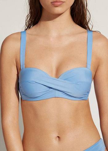 Calzedonia Imbottito Bandeau Indonesia Donna Top Bikini Blu | IT1789BC