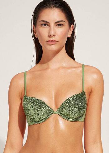 Calzedonia Imbottito Push-Up Cannes rosa Donna Top Bikini Verdi | IT1842NB