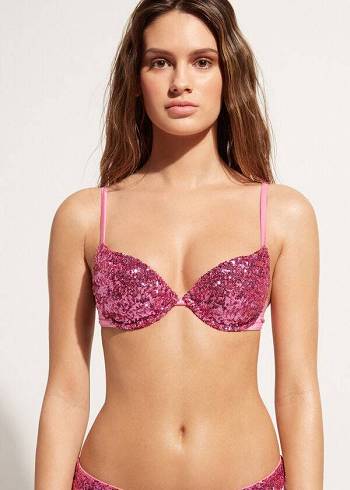 Calzedonia Imbottito Push-Up Cannes rosa Donna Top Bikini Rosa | IT1844QZ