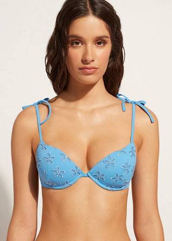 Calzedonia Imbottito Push-Up Corfù Donna Top Bikini Blu | IT1851IS