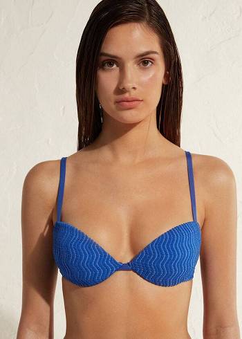 Calzedonia Imbottito Push-Up Mykonos Donna Top Bikini Blu | IT1869MA