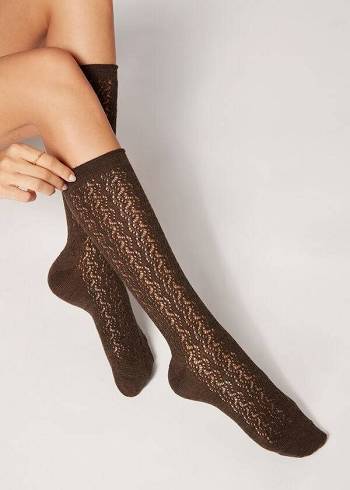 Calzedonia Knee High with Open Knit Lana Vergine Long Donna Calzini Marroni | IT2242OR