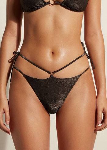 Calzedonia Lamé Brazilian Side String Hollywood Donna Slip Bikini Nere | IT1485YU