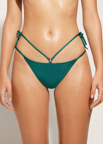 Calzedonia Lamé Brazilian Side String Hollywood Donna Slip Bikini Verdi | IT1486UT