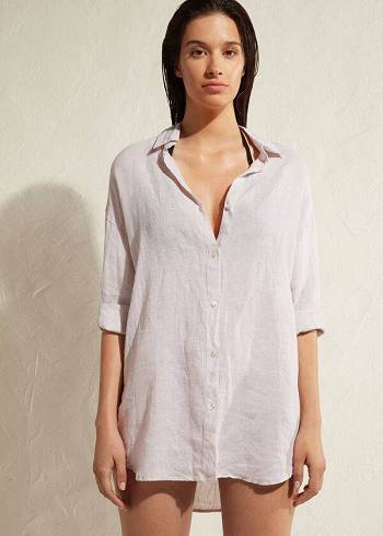 Calzedonia Linen Shirt Donna Cover Ups Beige | IT2097ZG